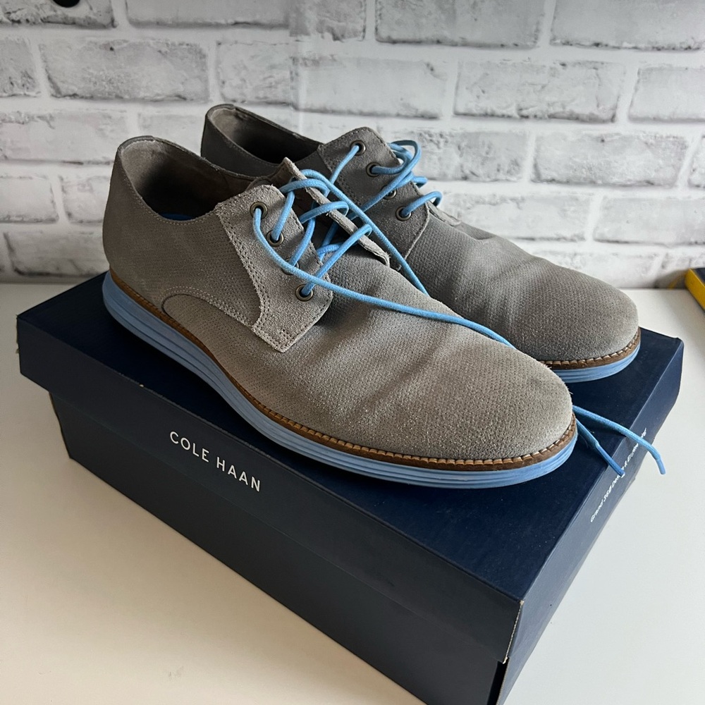 Cole Haan Men's Gray Suede Oxfords with Blue Accents